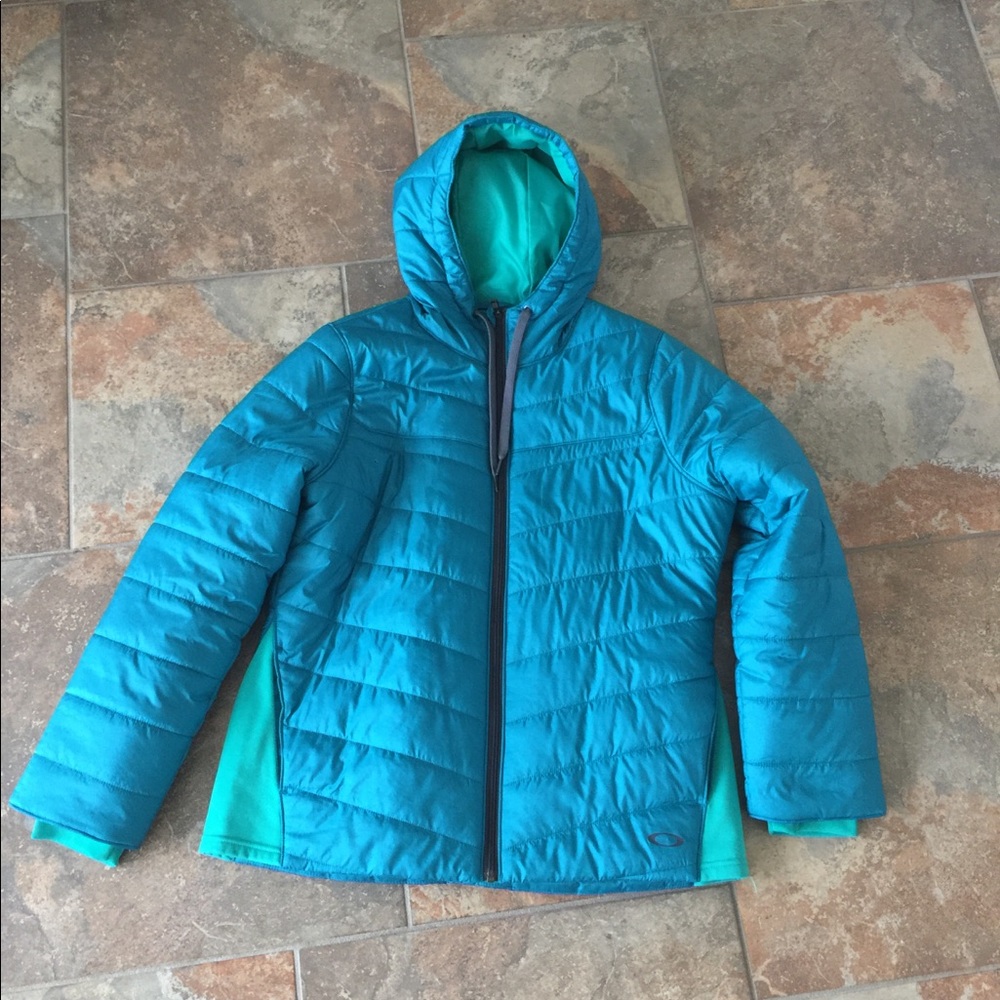 Awesome Oakley teal and aqua blue women's puffer coat, sz XL